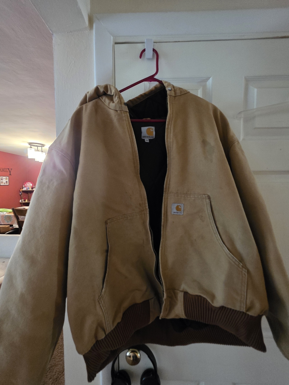 Carhartt Men’s Tan Hooded Work Jacket 2xl J140